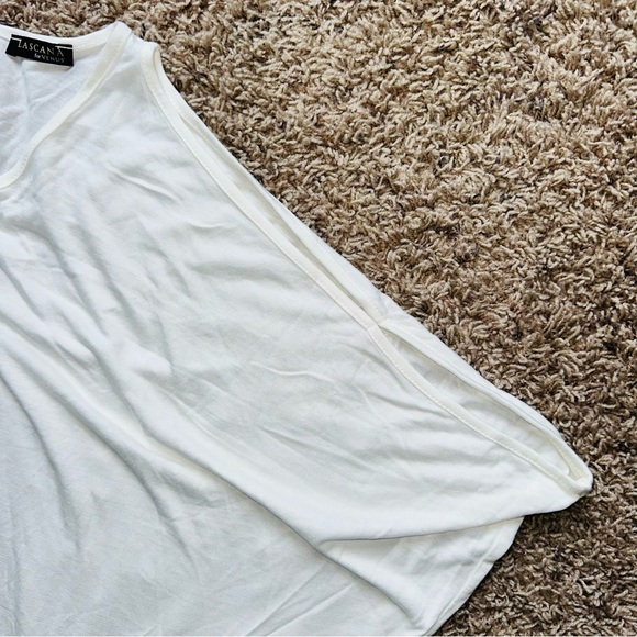 Venus Short Sleeve Top Cold Shoulder Tie Neutral Shirt Blouse Large L Solid - Picture 8 of 12